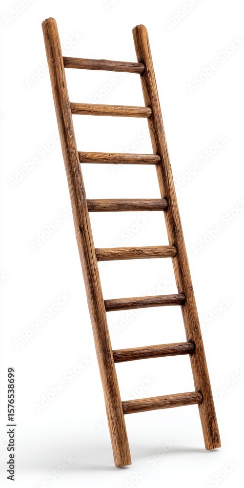 Isolated Wooden Ladder: A Symbol of Ambition and Achievement in Brown, Perfect for Business and Career Climbing Isolated Wooden Ladder: A Symbol of Ambition and Achievement in Brown, Perfect for Business and Career Climbing