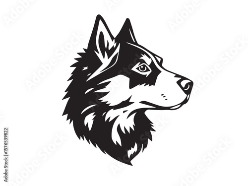 Black dog silhouette on white background. Bold black dog silhouette logo illustration. Dog vector design.