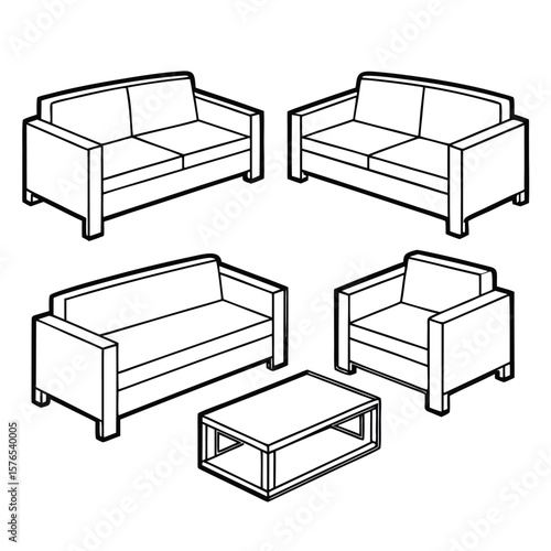 Two sofas one armchair and coffee table furniture seating