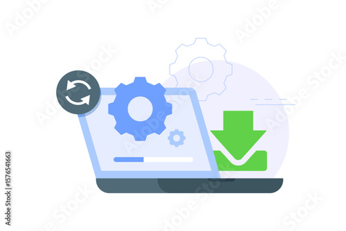 Wallpaper Mural Laptop screen with gear, loading bar, and download icon representing software installation, system update, or file download process Torontodigital.ca