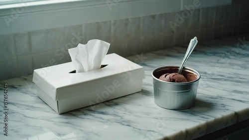 Tissues and a chocolate ice cream.