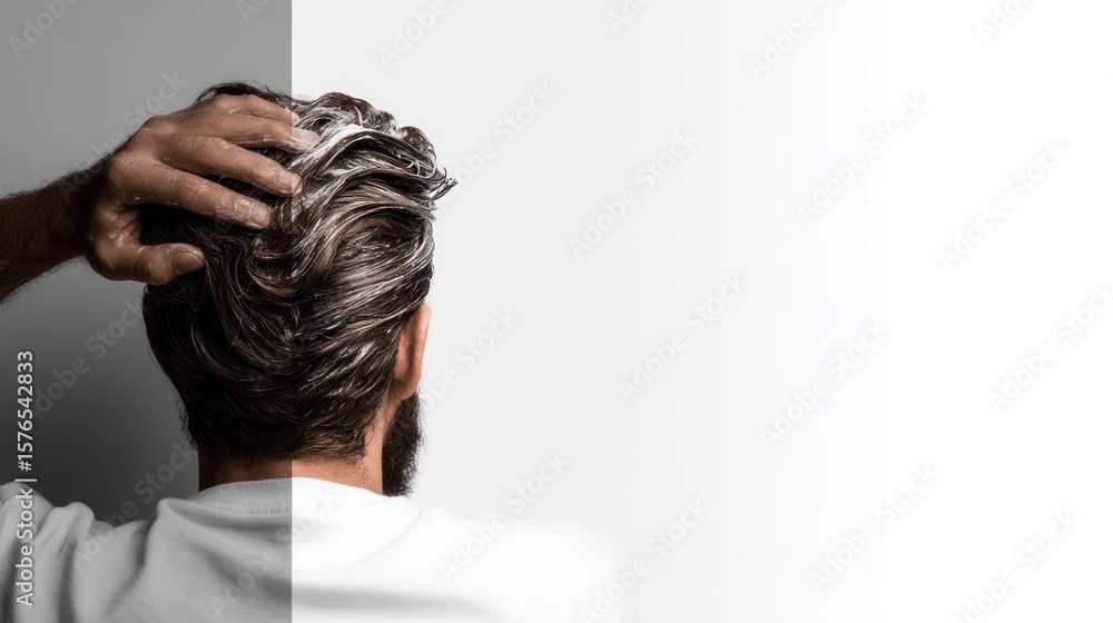 Naklejka premium Man with hair product in hands