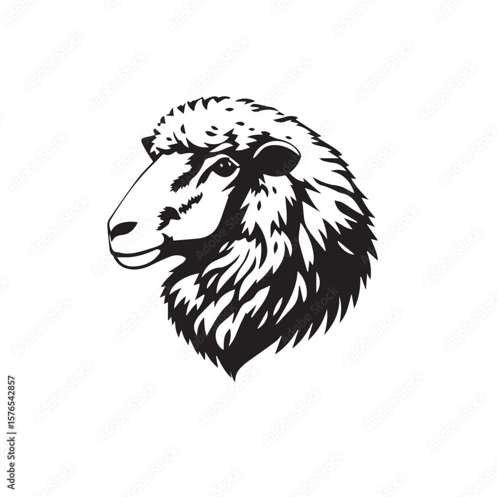 Obraz premium Sheep's Head silhouette. Stylized Illustration of a Sheep's Head in Black and White.