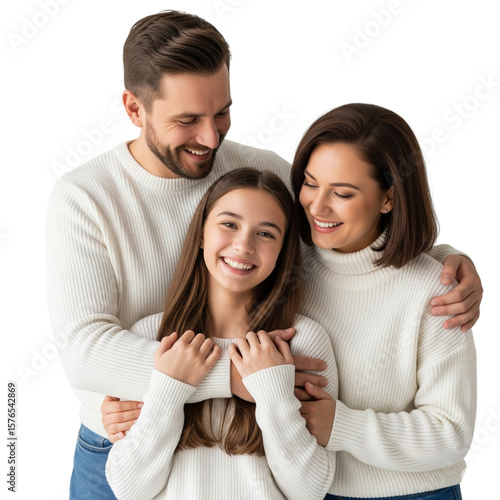 Happy Family Hugging and Smiling on Isolated transparent background png. generated with AI
