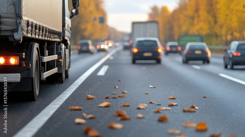 Obraz premium Highway with fallen autumn leaves