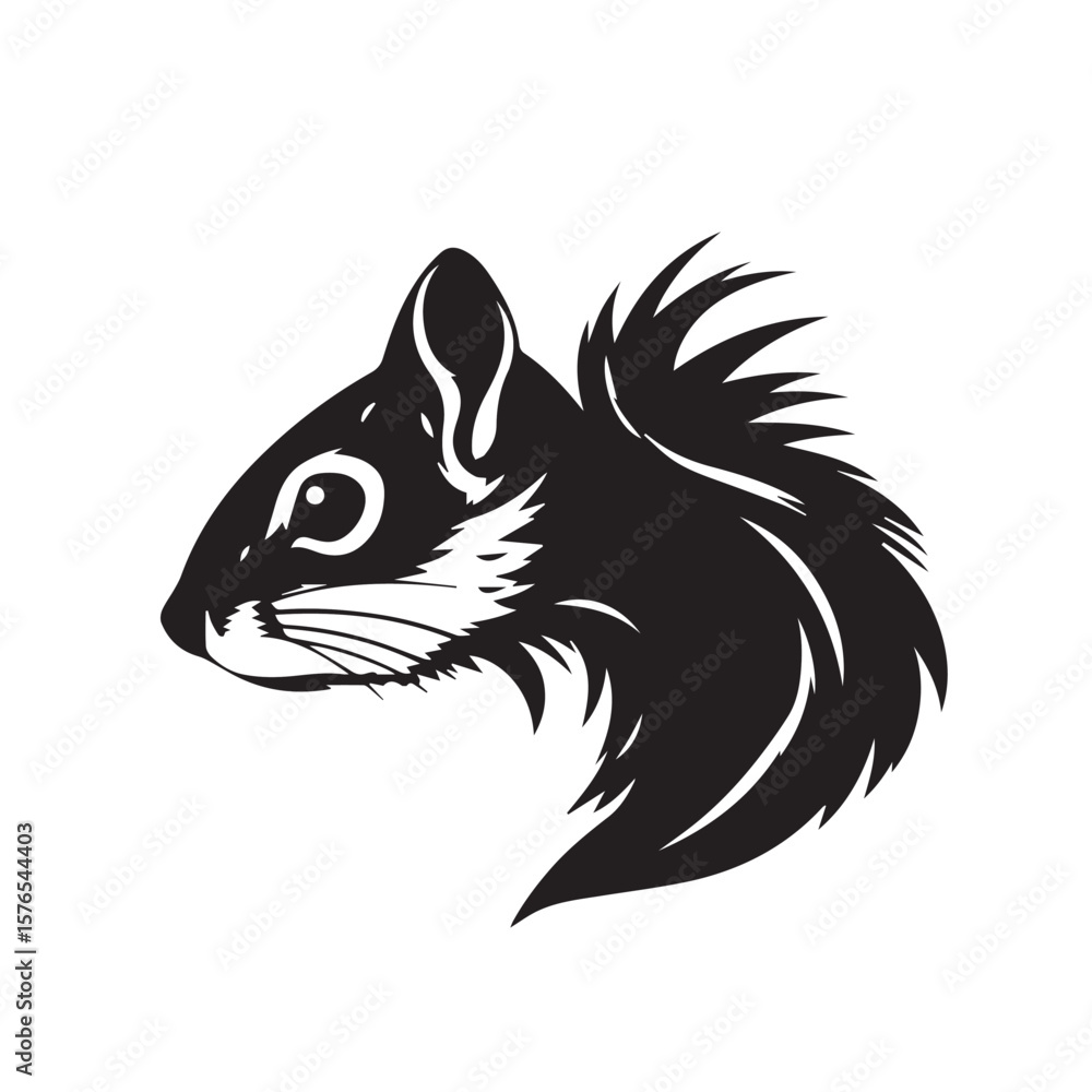 Fototapeta premium Squirrel's head silhouette. Black and White Squirrel Illustration. Squirrel Head Logo Design. 