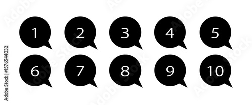 黒い吹き出しの数字アイコンセット/Black Speech Bubble Number Icon Set