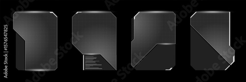 Digital streamer HUD interface with bold UI frame, cyberpunk graphics and floating text buttons. Virtual dashboard mixes sci fi panels, modern menu and TV broadcast effects.