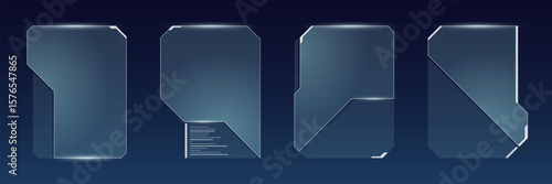 High tech blue HUD screen for online streamers. Futuristic layout with glowing panel frames, digital buttons and abstract sci fi interface. Ideal for cyberpunk video broadcasts.