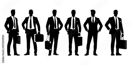Businessmen Silhouettes in Formal Suits with Briefcases Set of Successful Male Professionals Silhouettes Elegant Businessmen Standing