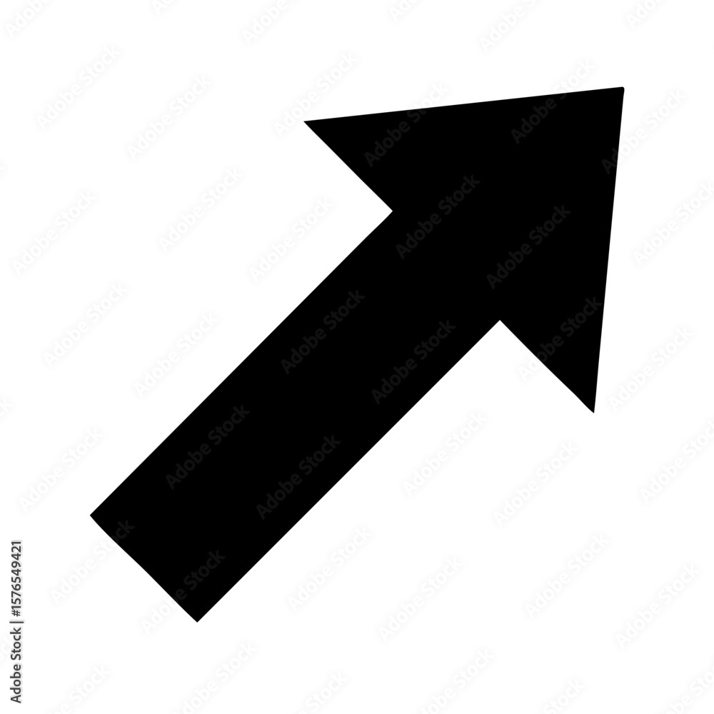 A black arrow pointing upwards to the right isolated on white A black arrow pointing upwards to the right isolated on white