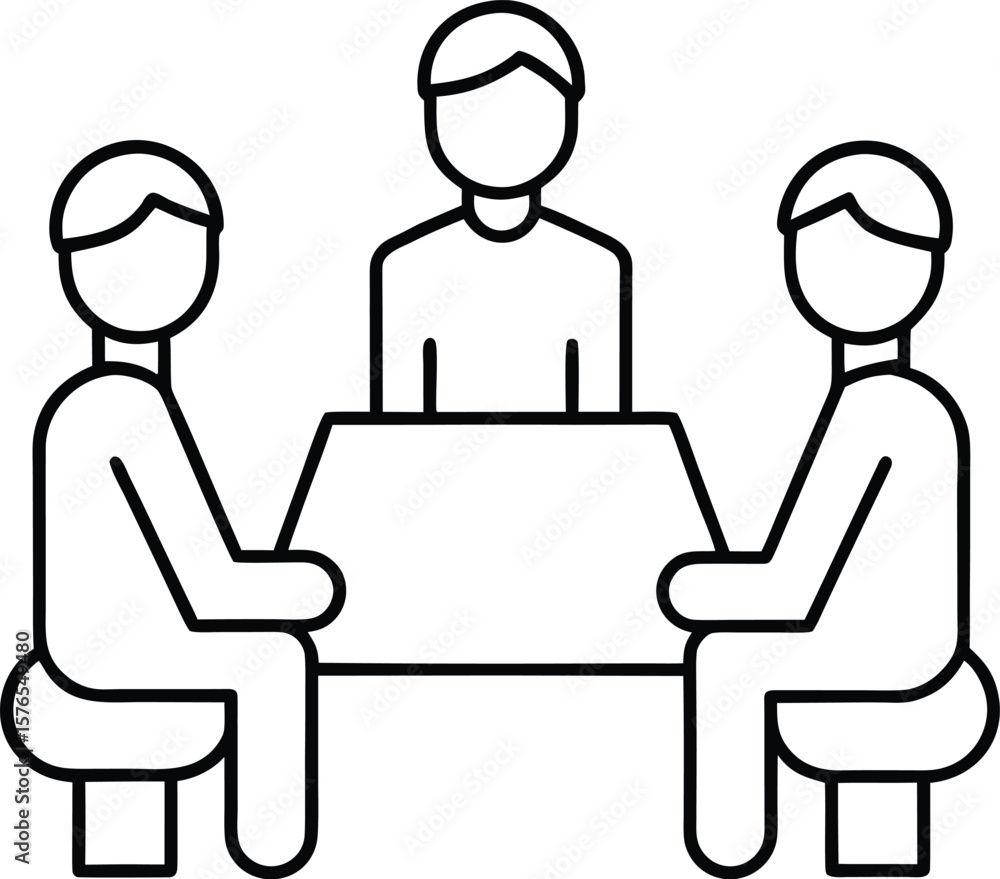 Minimal line art illustration of three people sitting together around a table isolated on transparent background Minimal line art illustration of three people sitting together around a table isolated on transparent background