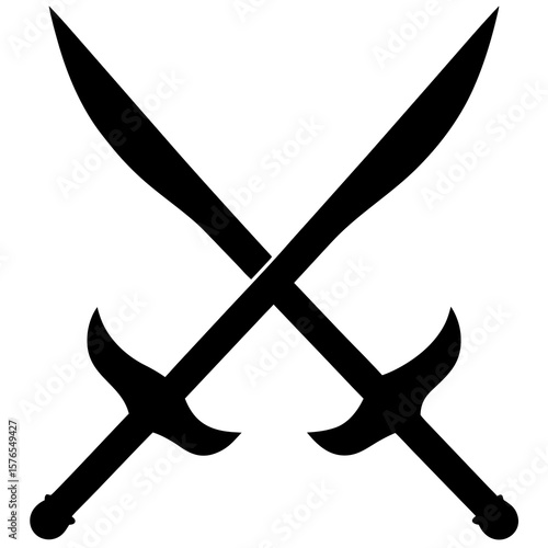 Two crossed swords silhouette, isolated on a white background