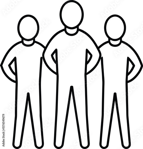 Three diverse figures standing closely together symbolizing teamwork and unity isolated on transparent background