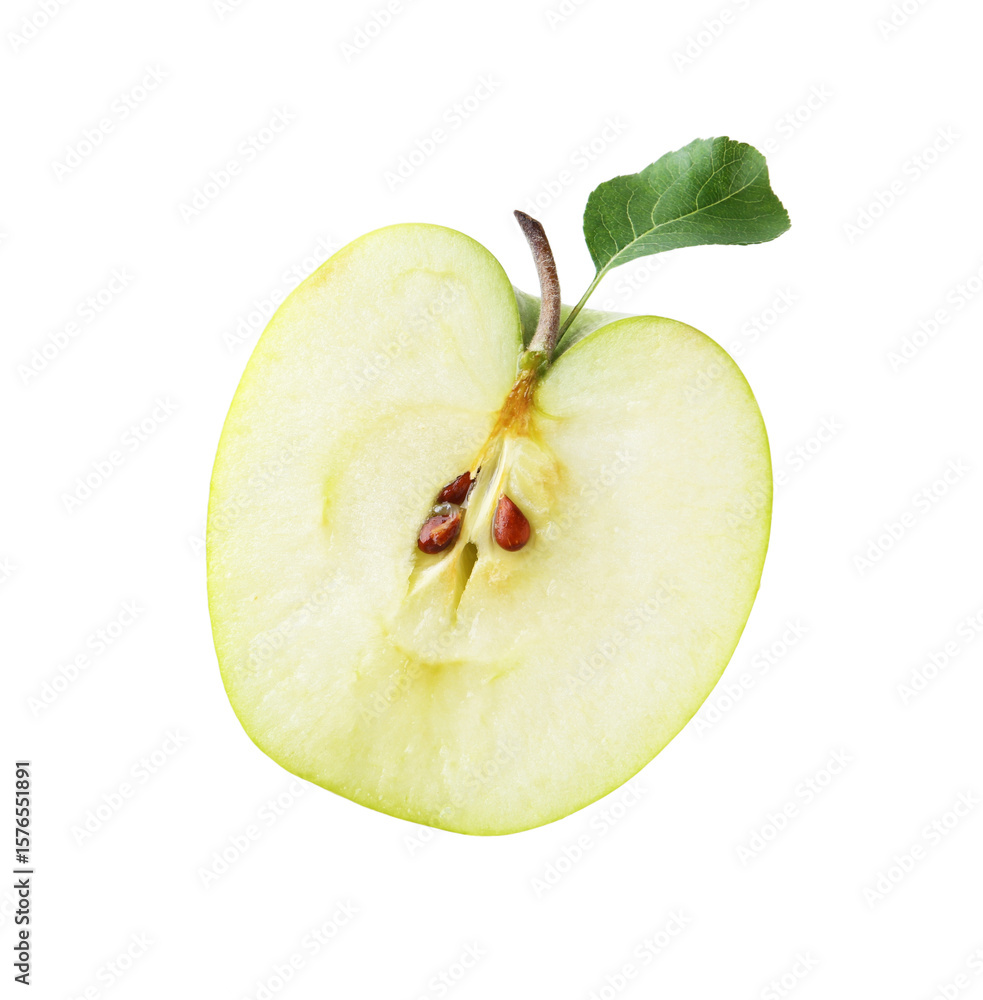 Half of fresh apple with leaf isolated on white Half of fresh apple with leaf isolated on white