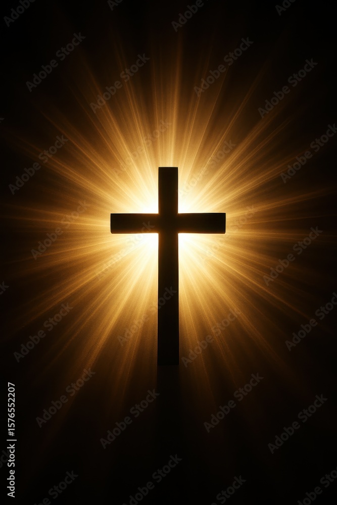 Naklejka premium A Bright, Divine Light Shining from Behind a Simple Christian Cross