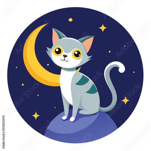 Cat on the Moon – Nighttime Vector Scene