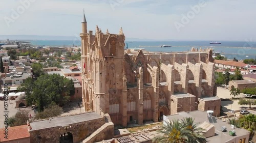 Aerial view of a historic gothic cathedral in cyprus