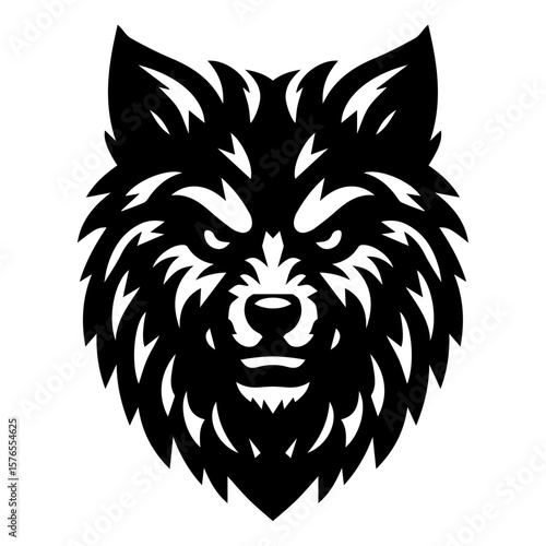 Intense Wolf Portrait: A fierce, monochromatic illustration of a wolf's face, capturing a sense of primal power, intense gaze and focus.
