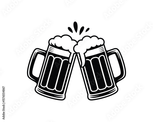 Toast Celebration with Silhouette Beer Mugs Vector Design