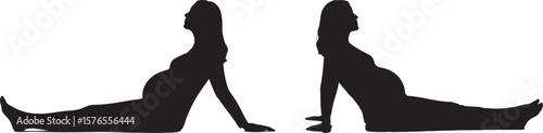 Silhouette of two pregnant women in yoga pose creates a striking visual, symbolizing health, wellness, and maternity.
