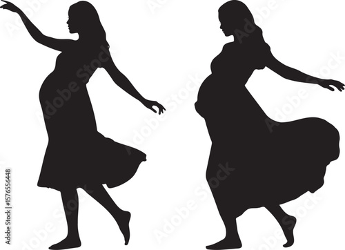 Silhouette of a pregnant woman in a flowing dress, capturing the beauty and grace of maternity in a simple, elegant design.