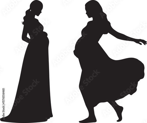 Two pregnant women silhouettes showcase maternity, motherhood, and the beauty of pregnancy in a simple, elegant design.