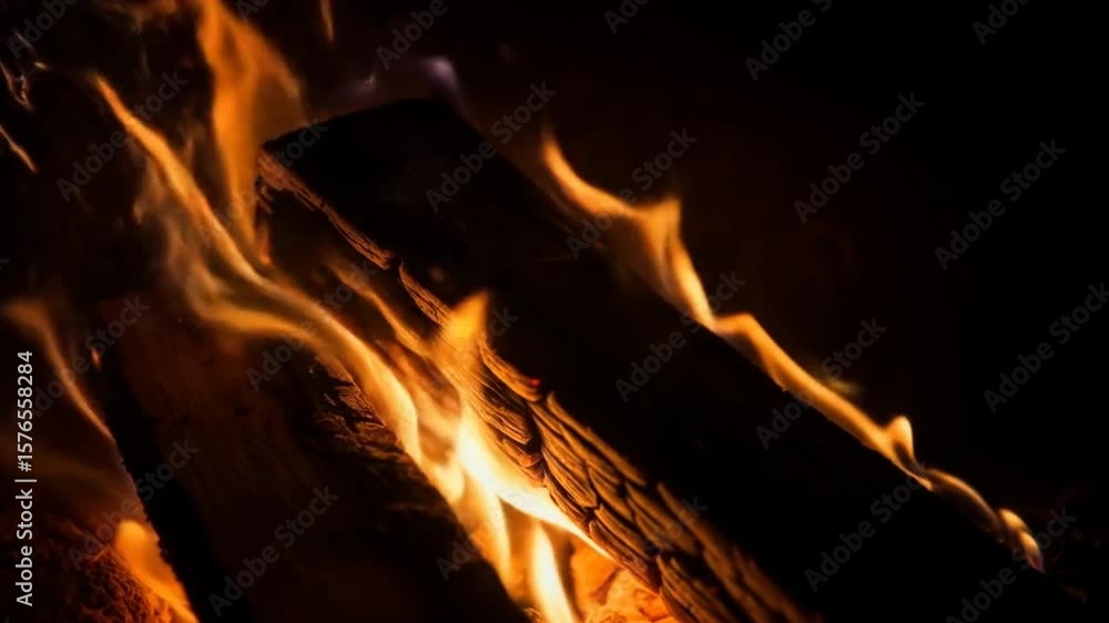 Close Up of Burning Log in Fireplace Close Up of Burning Log in Fireplace