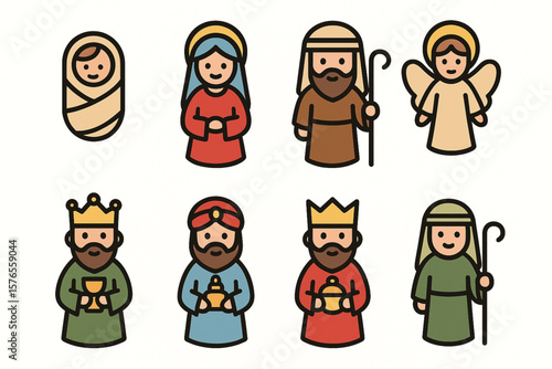 Nativity Characters Icon Set – Vector Christmas Illustrations on White Background
