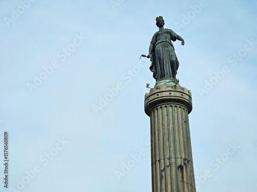 Low angle view of Column of Goddess at La Grand Place square in city center of old town Lille