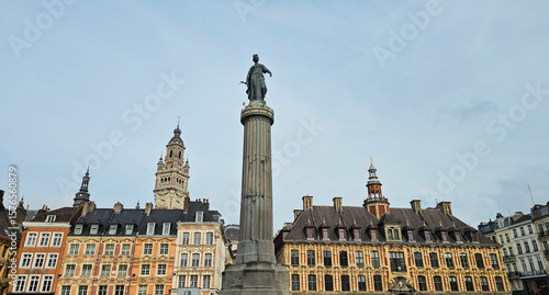 Fotografie Lille cityscape, La Grand Place square in city center, Flemish mannerist archite