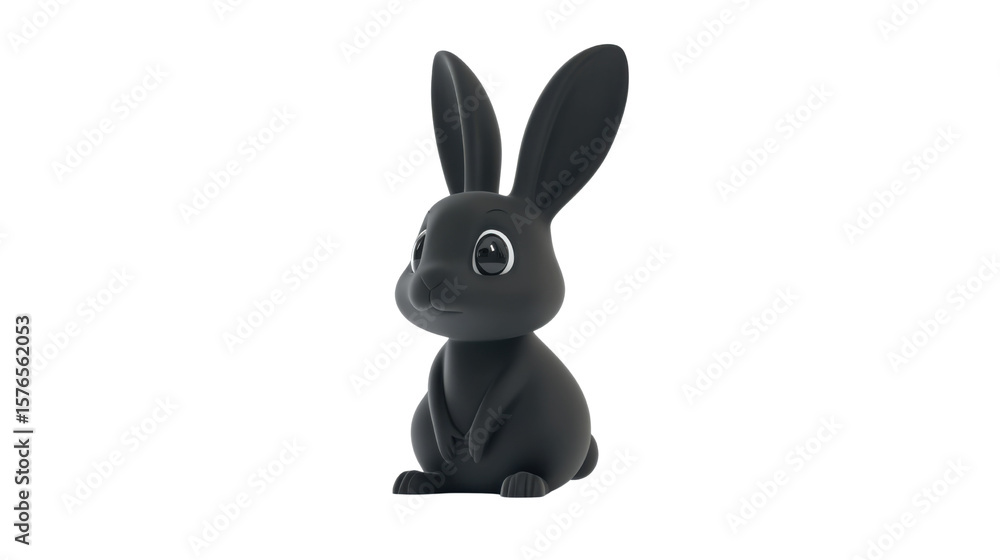 Obraz premium A single black rabbit isolated on white background 