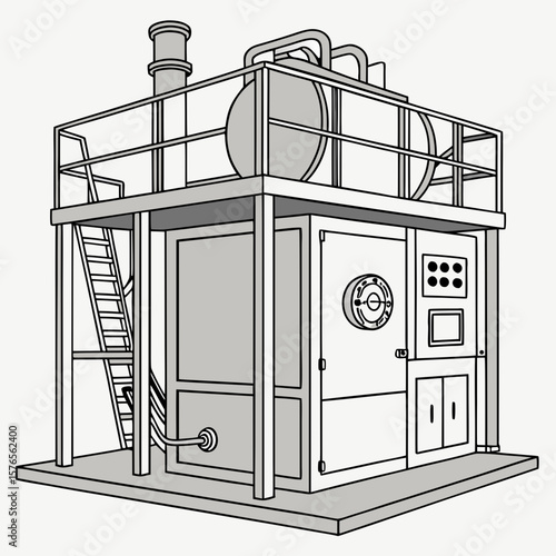 Creative Heat Treatment Furnace Vector Illustration | Industrial Equipment Design for Metalworking, Manufacturing, and Engineering Use