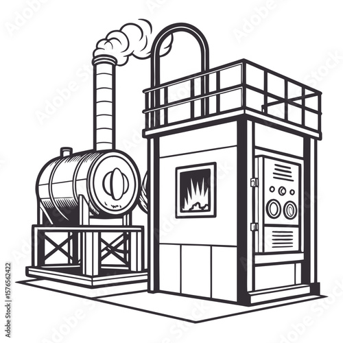 Creative Heat Treatment Furnace Vector Illustration | Industrial Equipment Design for Metalworking, Manufacturing, and Engineering Use