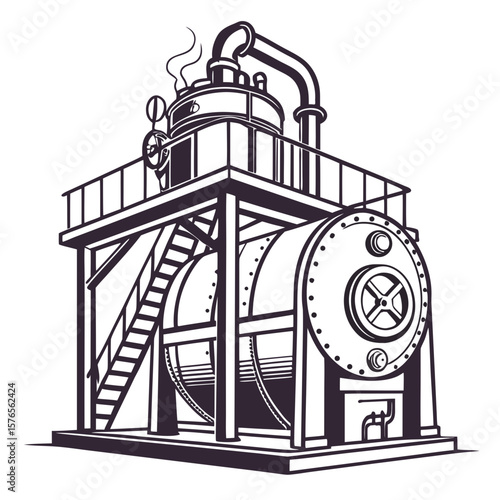 Creative Heat Treatment Furnace Vector Illustration | Industrial Equipment Design for Metalworking, Manufacturing, and Engineering Use