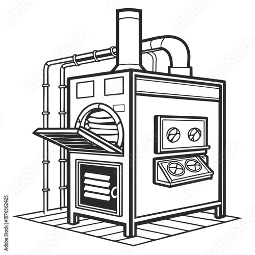 Creative Heat Treatment Furnace Vector Illustration | Industrial Equipment Design for Metalworking, Manufacturing, and Engineering Use