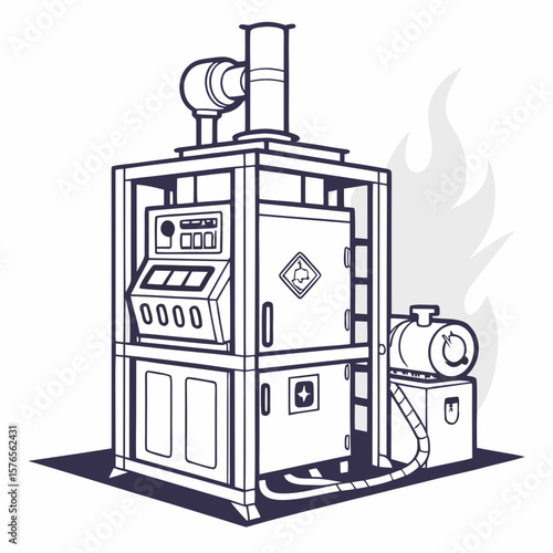 Creative Heat Treatment Furnace Vector Illustration | Industrial Equipment Design for Metalworking, Manufacturing, and Engineering Use