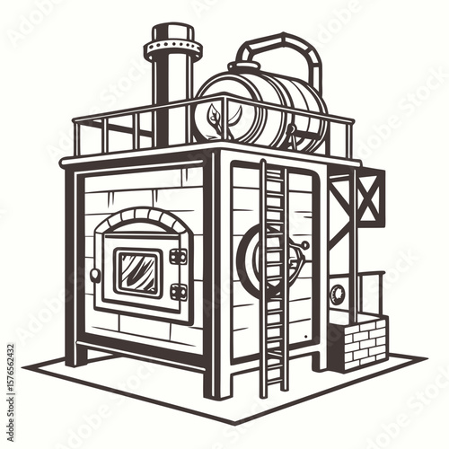 Creative Heat Treatment Furnace Vector Illustration | Industrial Equipment Design for Metalworking, Manufacturing, and Engineering Use