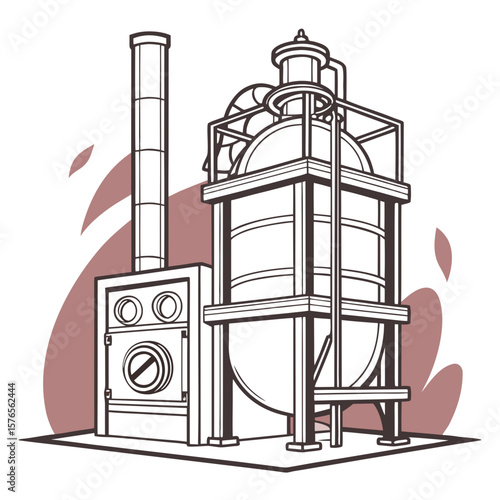 Creative Heat Treatment Furnace Vector Illustration | Industrial Equipment Design for Metalworking, Manufacturing, and Engineering Use