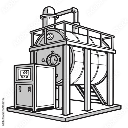 Creative Heat Treatment Furnace Vector Illustration | Industrial Equipment Design for Metalworking, Manufacturing, and Engineering Use