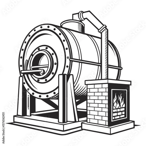 Creative Heat Treatment Furnace Vector Illustration | Industrial Equipment Design for Metalworking, Manufacturing, and Engineering Use