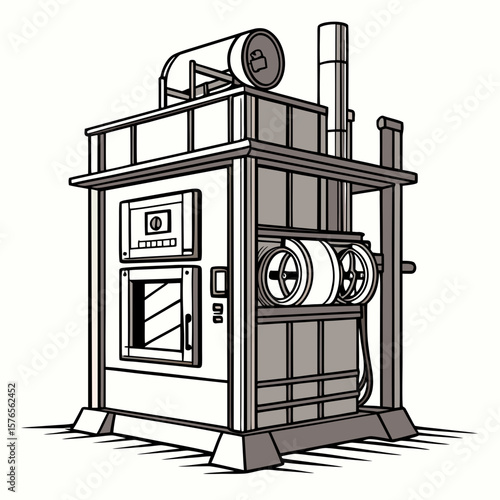 Creative Heat Treatment Furnace Vector Illustration | Industrial Equipment Design for Metalworking, Manufacturing, and Engineering Use