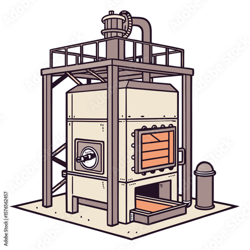 Creative Heat Treatment Furnace Vector Illustration | Industrial Equipment Design for Metalworking, Manufacturing, and Engineering Use