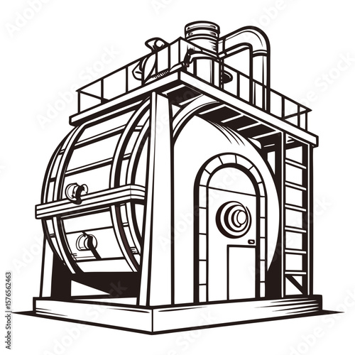 Creative Heat Treatment Furnace Vector Illustration | Industrial Equipment Design for Metalworking, Manufacturing, and Engineering Use