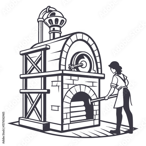 Creative Heat Treatment Furnace Vector Illustration | Industrial Equipment Design for Metalworking, Manufacturing, and Engineering Use