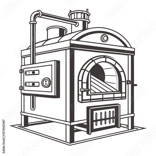Creative Heat Treatment Furnace Vector Illustration | Industrial Equipment Design for Metalworking, Manufacturing, and Engineering Use