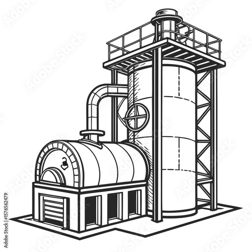 Creative Heat Treatment Furnace Vector Illustration | Industrial Equipment Design for Metalworking, Manufacturing, and Engineering Use