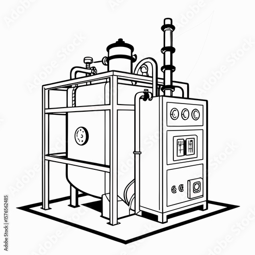 Creative Heat Treatment Furnace Vector Illustration | Industrial Equipment Design for Metalworking, Manufacturing, and Engineering Use