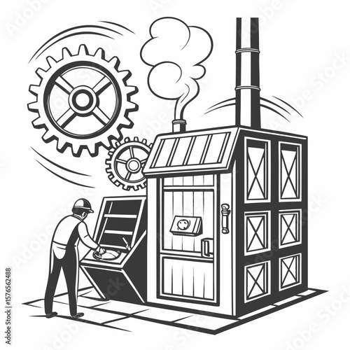 Creative Heat Treatment Furnace Vector Illustration | Industrial Equipment Design for Metalworking, Manufacturing, and Engineering Use