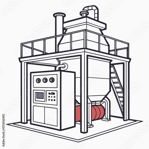Creative Heat Treatment Furnace Vector Illustration | Industrial Equipment Design for Metalworking, Manufacturing, and Engineering Use